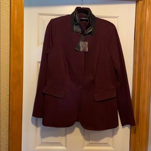 Faux leather detail blazer